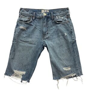 We The Free Denim Shorts Womens 24 Blue Distressed Raw Hem Bermuda
